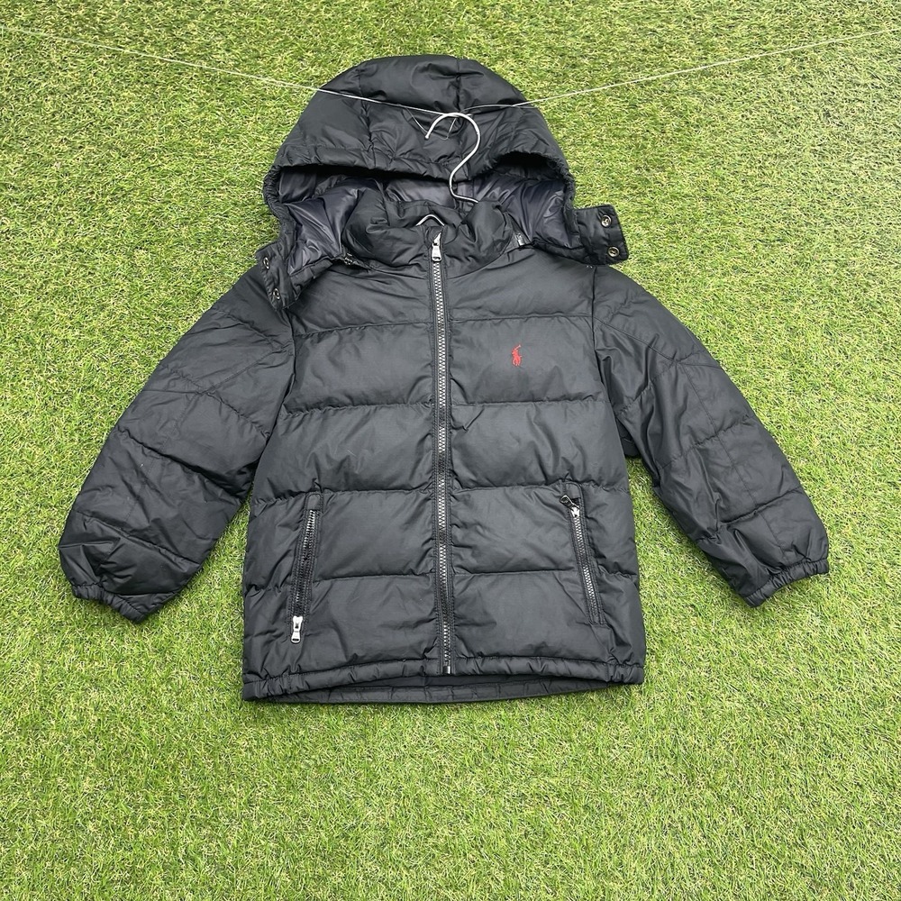 Polo Ralph Lauren Jacket Boys Size 5 Blue Down Puffer Hooded Winter Zip Up